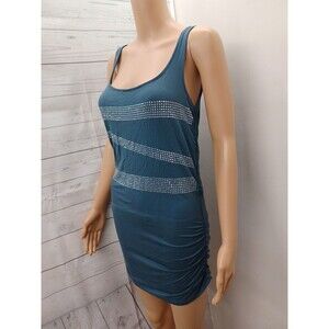 New York & Company Ruched Sleeveless Dress Beaded Gray Sz S